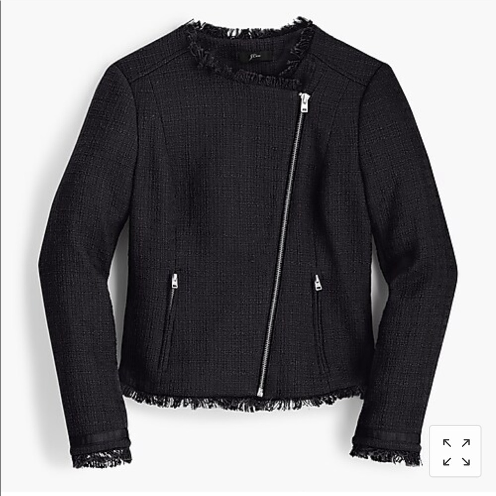 J crew tweed motorcycle jacket with fringe 2